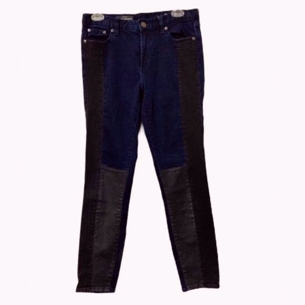 J. Crew Mid Rise Toothpick Colorblock Blue Black Jeans Women's 28 Everyday 31x29